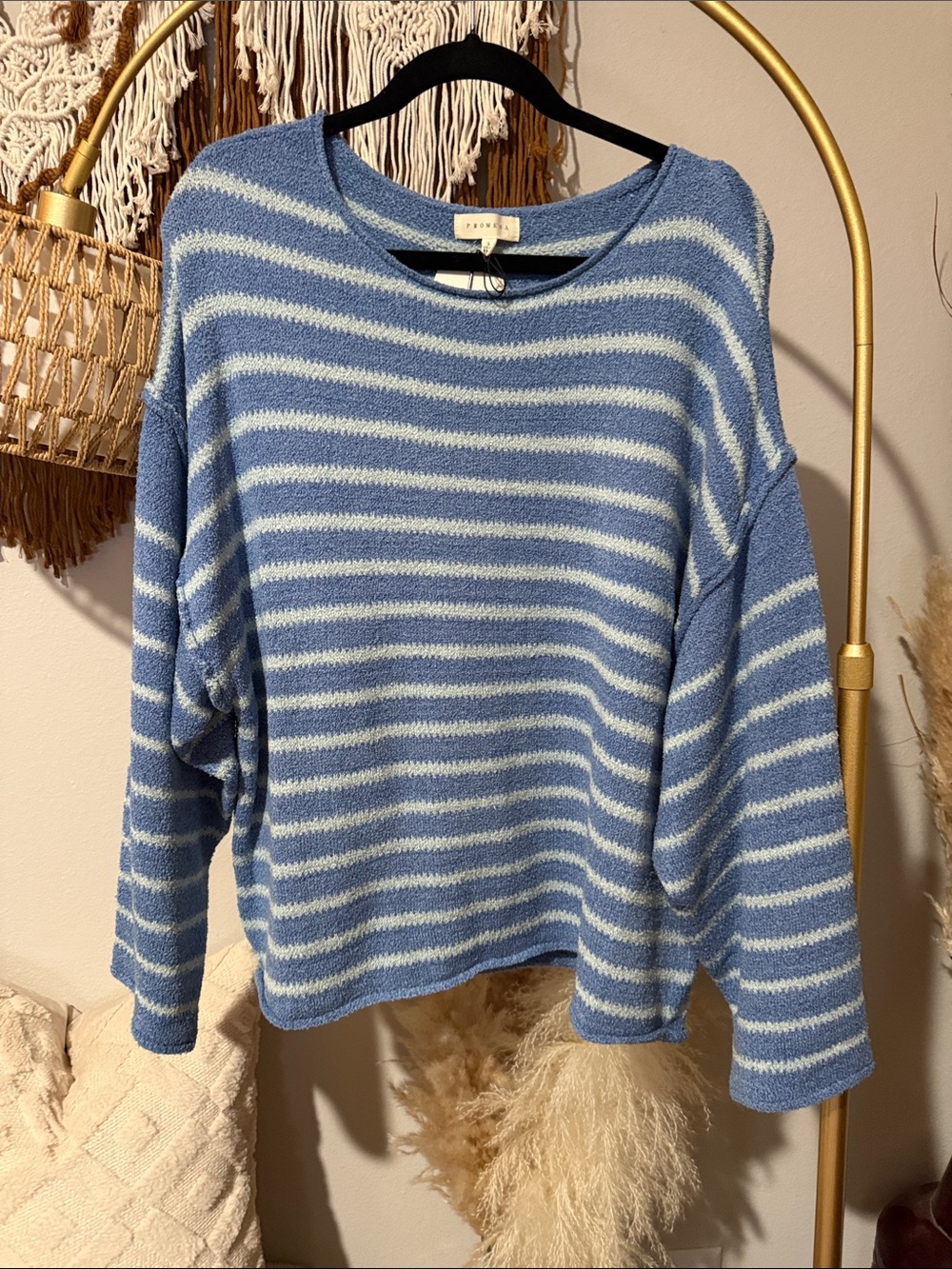 Promesa Light Blue and White Striped Crewneck Sweater